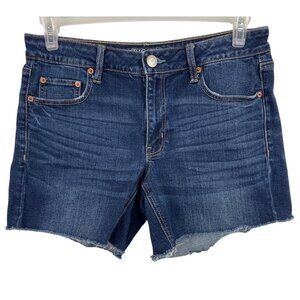 American Eagle Tomgirl Midi Jean Dark Wash Cutoff Shorts Womens Size 8
